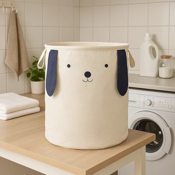 Бяла текстилна детска кошница за играчки ø 39x48 cm Mimo Dog Face – Premier Housewares