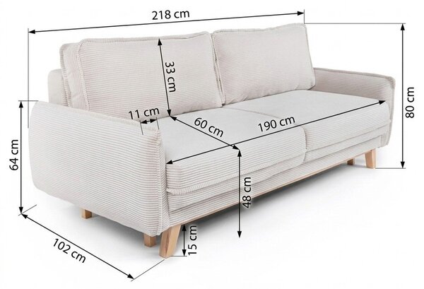 Светлозелен разтегателен диван от рипсено кадифе 218 cm Tori – Bonami Selection