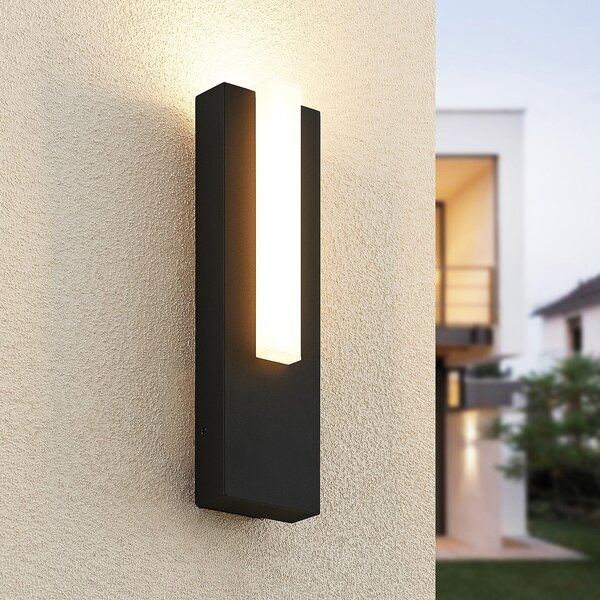 Lucande LED външно стенно осветление Virgalia, 31cm, антрацит, IP65, Черен, Алуминий, Модерен