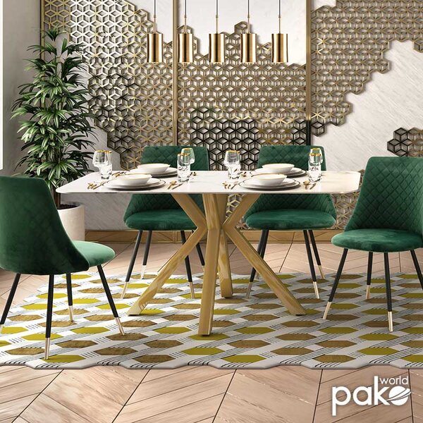 Трапезна маса PARIS стъкло 8мм мраморна шарка-златисто 160x80x75см