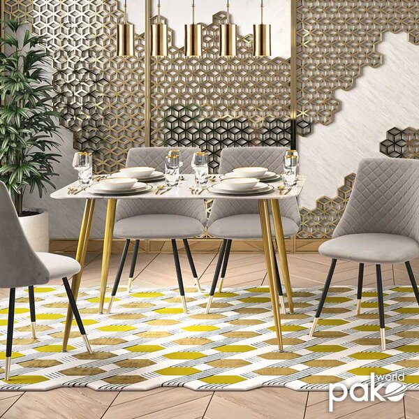 Трапезна маса PARIS стъкло 8мм мраморна шарка-златисто 120x80x75см