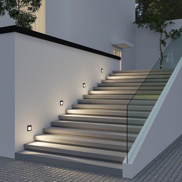 Arcchio LED стенна лампа за вграждане Zamo, черна, 11 cm, IP65, Затъмняване, Черен, Коридор, Метал, Модерен