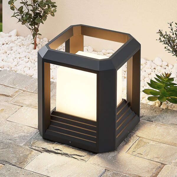 Lucande LED лампа за пиедестал Serenella, антрацит, метал, 27cm, Черен, Метал, Модерен