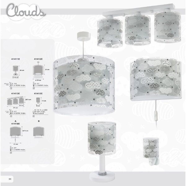 Dalber D-41411E - Детска настолна лампа CLOUDS 1xE14/40W/230V