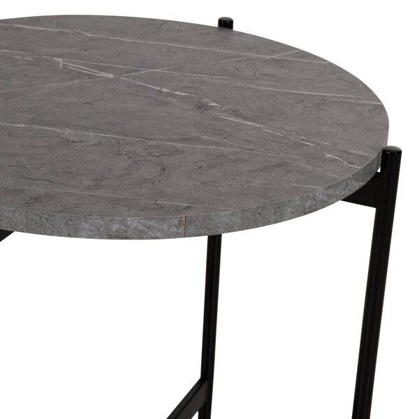 Странична маса MARBLE сив мрамор-черна метална основа Ф50x55cм