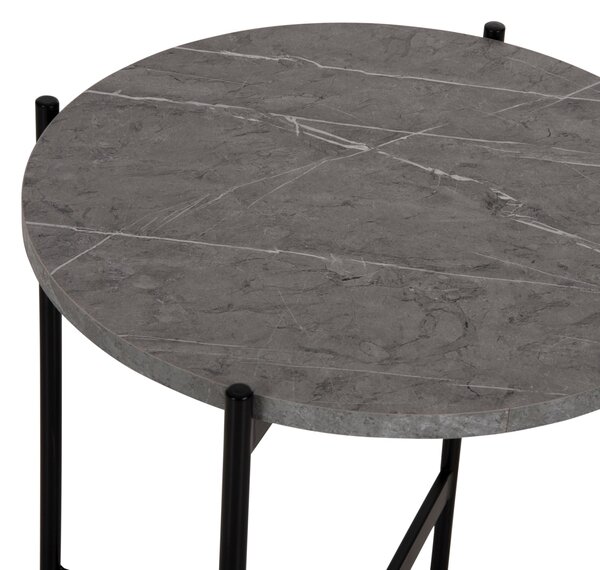Странична маса MARBLE сив мрамор-черна метална основа Ф50x55cм