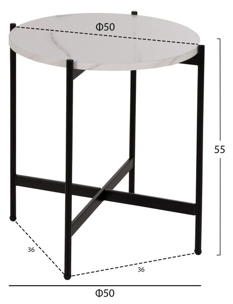Странична маса MARBLE цвят бял -черен Φ50x55см
