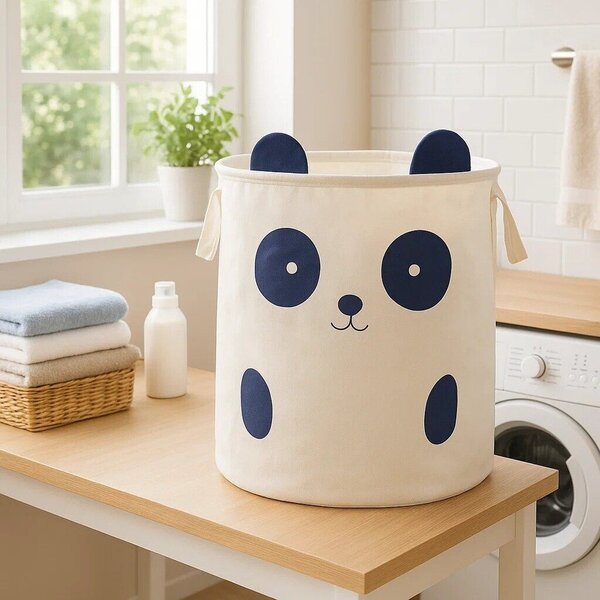 Бяла текстилна детска кошница за играчки ø 38x48 cm Mimo Panda Face – Premier Housewares