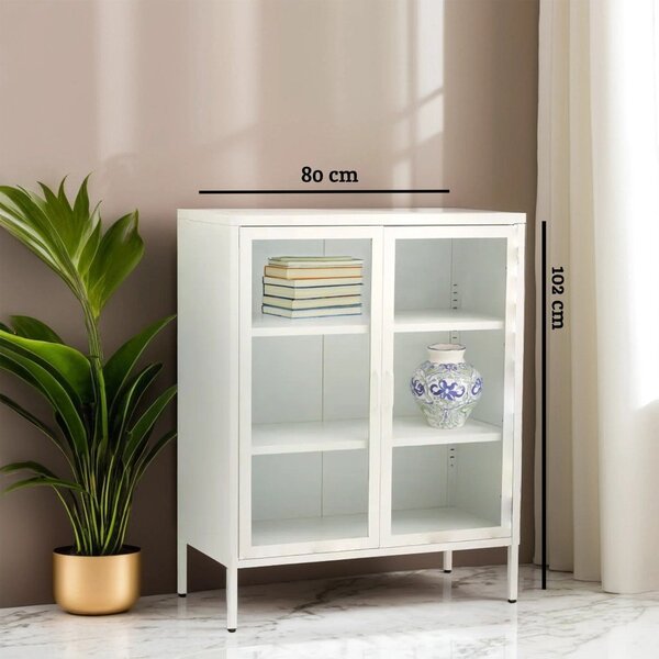 Бяла стоманена витрина 80x102x40 cm Acier – Premier Housewares