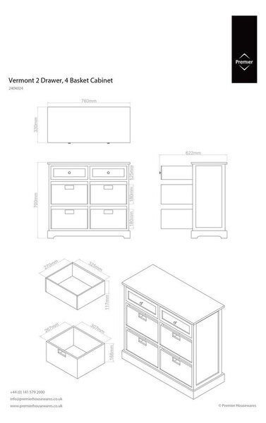 Скрин от масивна Пауловния в цвят слонова кост 76x70x33 cm Vermont – Premier Housewares