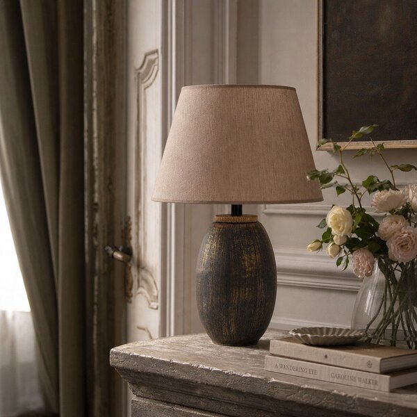 Сива/бежова настолна лампа с текстилен абажур (височина 46 cm) Yakamoz – Opviq lights