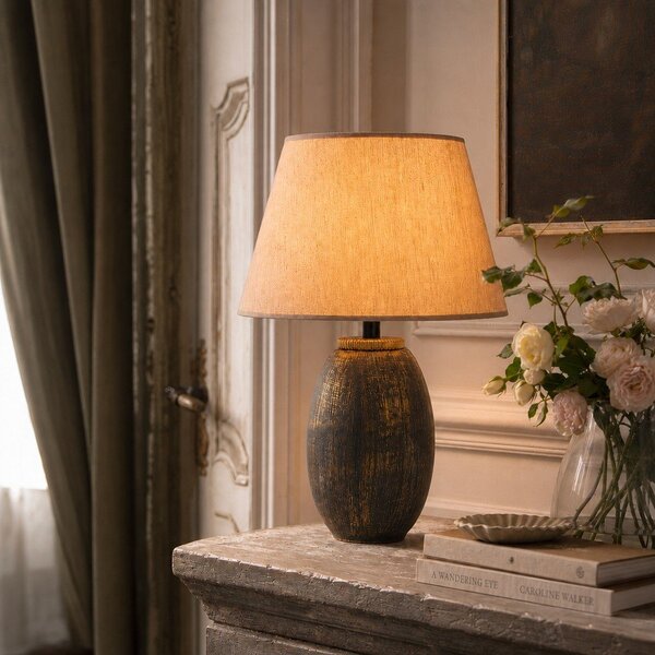 Сива/бежова настолна лампа с текстилен абажур (височина 46 cm) Yakamoz – Opviq lights