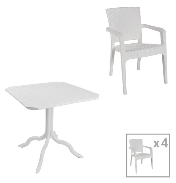 Трапезен комплект ICON-HALCYON от 5 части PP в бял нюанс 80x80x74.5 см