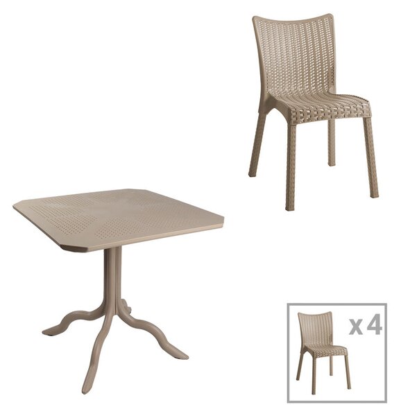 Градински комплект GROOVY-CONFIDENT 5бр PP в цвят капучино с маса 80x80x74.5см