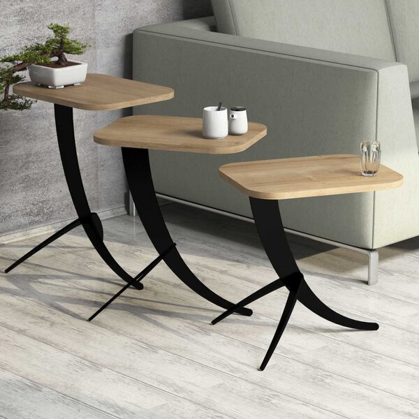 Помощни маси ZIGON 3 бр естествен-черен цвят 35x45x60см