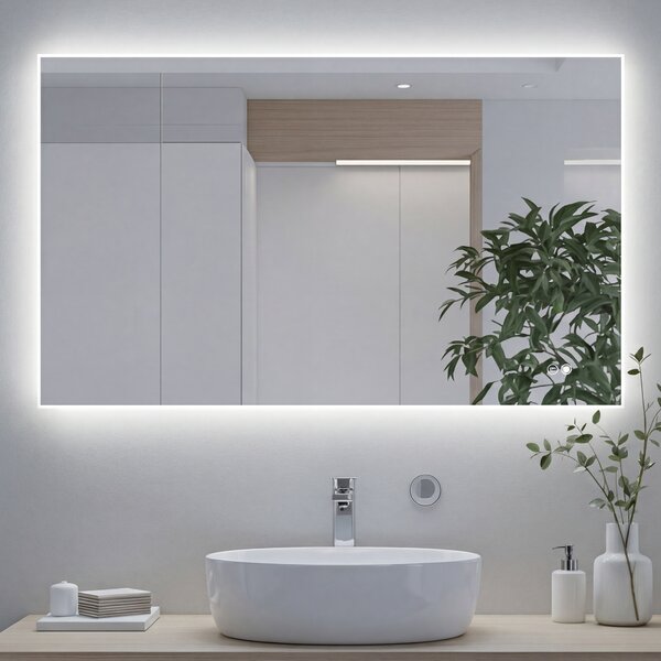 Правоъгълно огледало за баня с LED осветление 80x60/60x80 cm, двоен цвят, сензорен бутон, отоплителна подложка