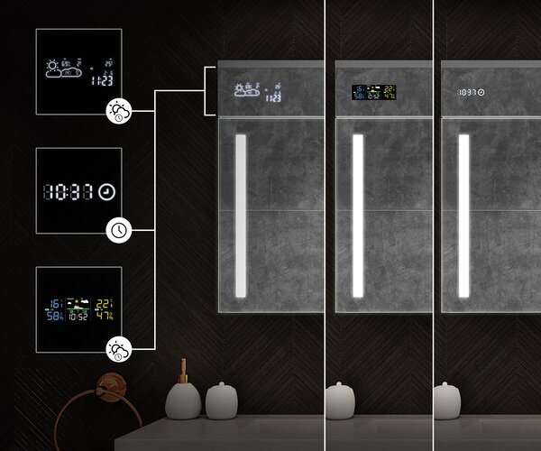 Шкаф за баня с LED огледало с подсветка - 66,5 x 72 cm със стъклени рафтове в цвят Дъб Oslo, дървен, от Artforma