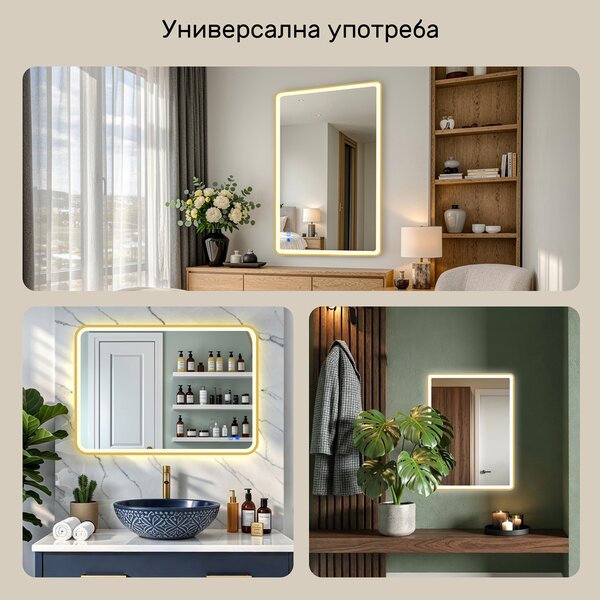 Заоблено LED огледало в златна алуминиева рамка