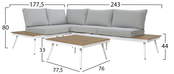 Градински комплект SABINE-сив-бял 177.5x243x80 с маса 76 x 77.5 x 33 см
