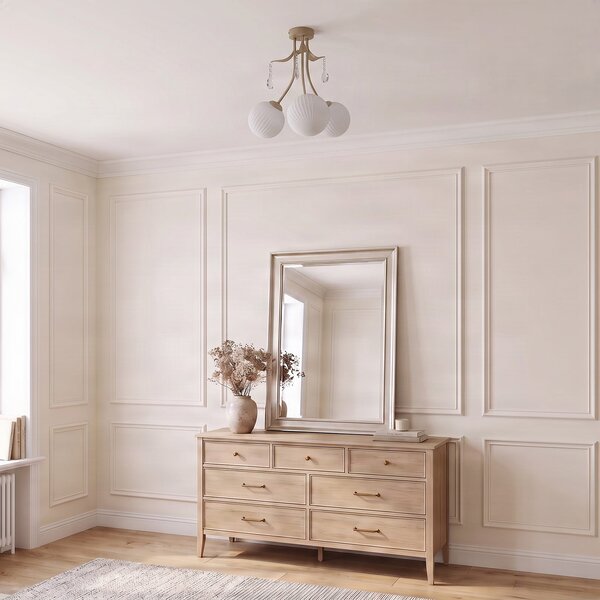 Milagro Lighting Таванска лампа „Celeste“, цвят таупе, Ø 40 см, метал, с 3 крила., Затъмняване, Злато / месинг, Дневна/трапезария, Метал
