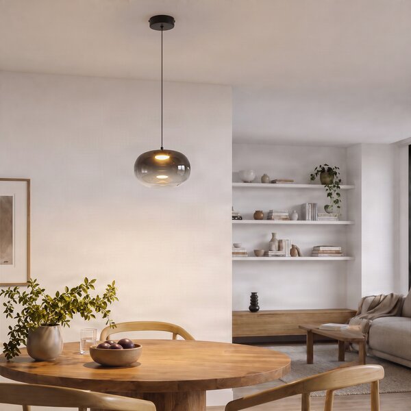 Milagro Lighting LED висяща лампа „Vaso“, димно сива, Ø 18 см, стъкло, Сив, Дневна/трапезария, Стъкло, Модерен