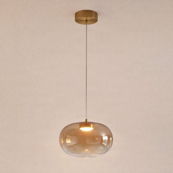 Milagro Lighting LED висяща лампа „Vaso“, кехлибарено оцветена, Ø 18 см, стъкло, Бежов, Дневна/трапезария, Стъкло, Модерен