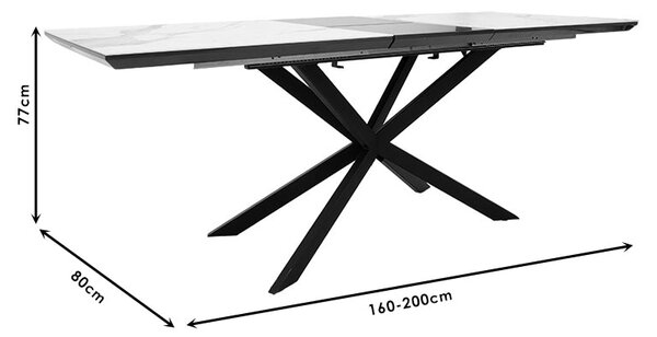 Трапезна маса разтегателна PALAN MDF мрамор сиво-черен160-200x80x77см