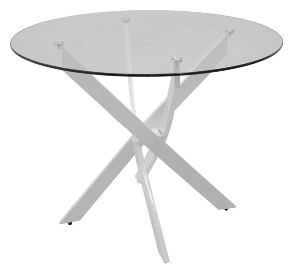 Маса ANTORO с крака от стъкло и метал в бяло, размери 80x75 см