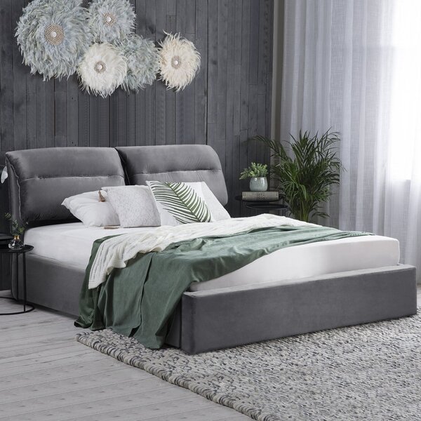 Тапицирано легло KENDRA с повдигащ механизъм - сив цвят 160x200см