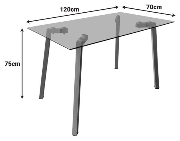 Маса TITTA със стъклен плот и бели метални крака 120x70x75см