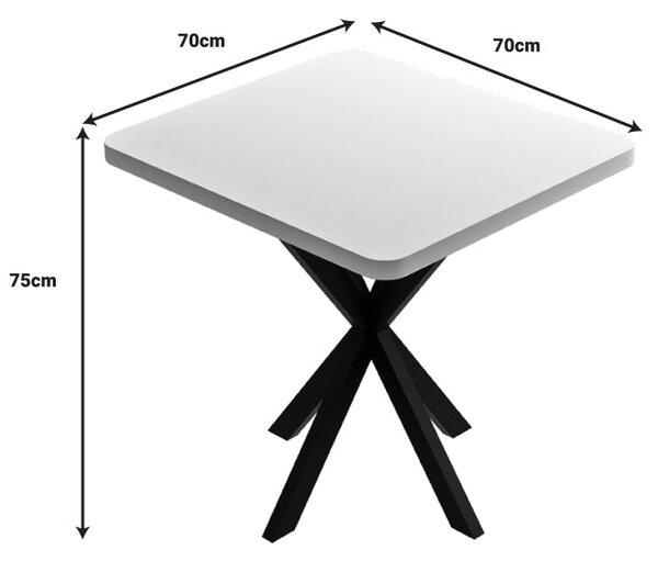 Меламинова маса трапезна PRESTONE в бял нюанс и черен метален крак 70x70x75см
