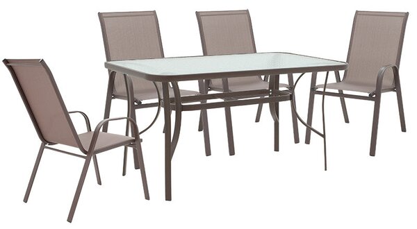 Градински комплект ENSURE-CALAN 5бр метал-стъкло кафяв с маса 140x80x70см