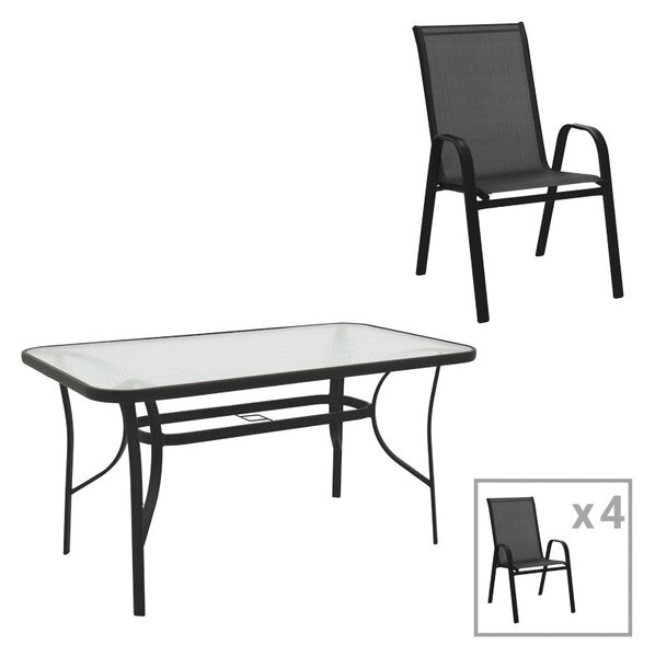 Трапезна маса и столове CALAN- ENSURE 5бр метал-стъкло в черен цвят 140x80x70см