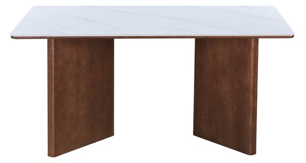 Трапезна маса VERSYсинтерован камък-mdf в цвят мрамор бял - основа орех 160x90x75см