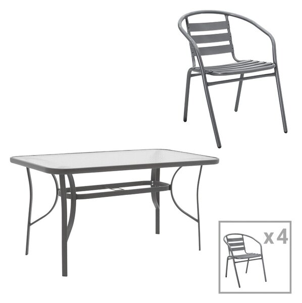 Трапезен комплект ENSURE-TADE 5бр метал-стъкло тъмно сиво 120x70x70см