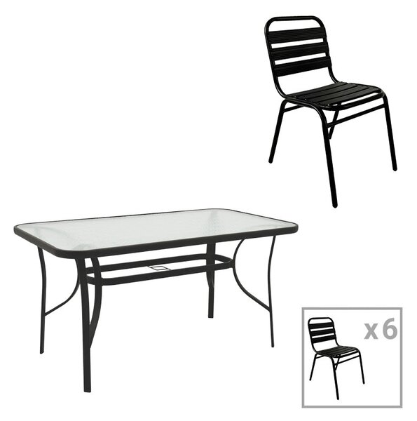 Трапезен комплект SUSSIE-ENSURE 7бр метал-стъкло в черен цвят 140x80x70см