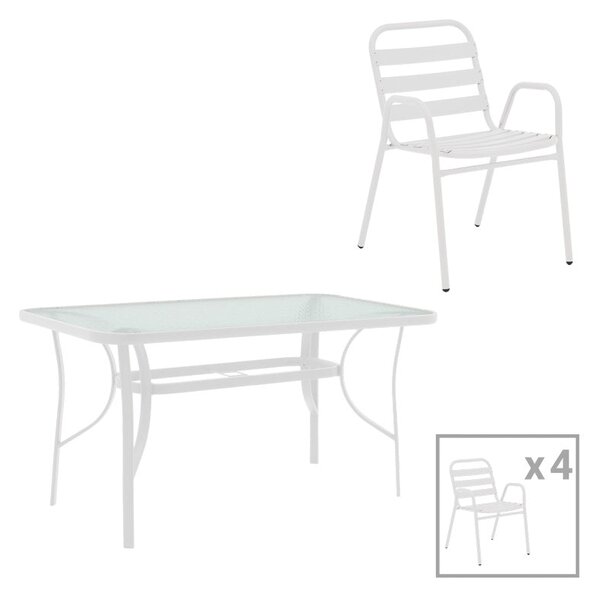 Трапезен комплект SUSSIE-ENSURE 5бр метал-стъкло бял цвят 120x70x70см