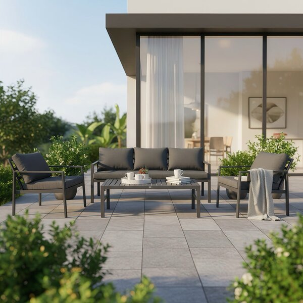 Градински комплект GARDENLY 4 части, алуминий, антрацитен цвят, с антрацитни възглавници