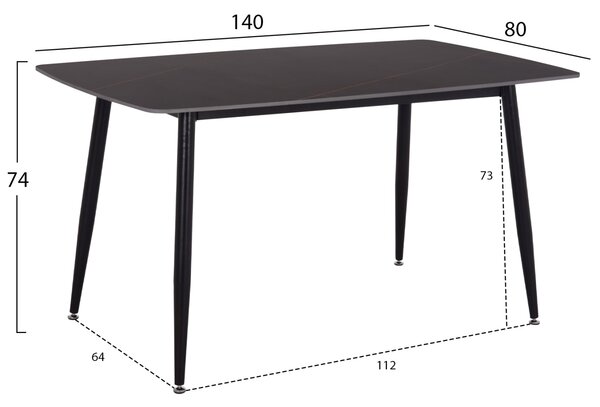 Трапезна маса RAVEN с керамичен плот в черен мрамор 140x80x74см