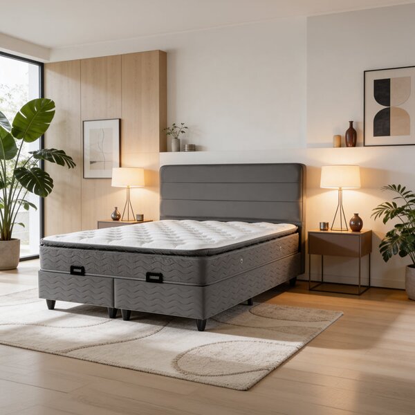 Двойно легло LINTEDA с място за съхранение антрацит кадифе 160x200см