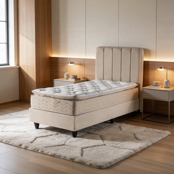 Единично легло LUNDA кремаво кадифе 90x200см