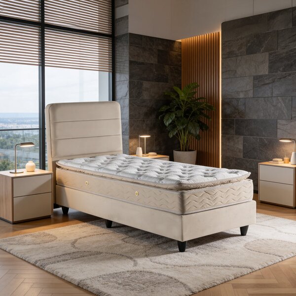 Единично легло LINTEDA кремаво кадифе 90x200см