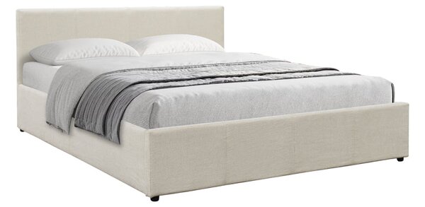 Легло DELLIA с място за съхранение, кремав плат, 150x200 см