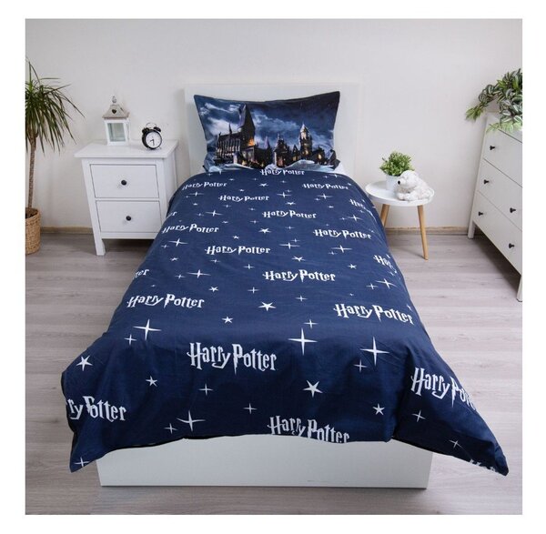 Тъмносиньо/сиво единично детско спално бельо от микрофибър 140x200 cm Harry Potter "Hogwarts Night" – Jerry Fabrics