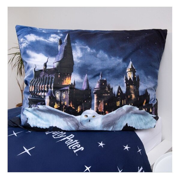 Тъмносиньо/сиво единично детско спално бельо от микрофибър 140x200 cm Harry Potter "Hogwarts Night" – Jerry Fabrics