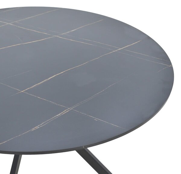 Трапезна маса XUSON от MDF с ефект на черен мрамор и черна метална основа, φ120x75 см