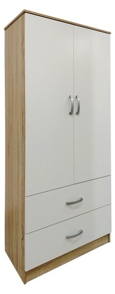 Гардероб с 6 врати, Athos V24, бял-дъб, 240x42x240 см