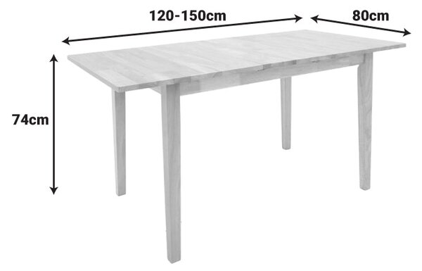 Разтегателна маса COUNTRY каучуково дърво в естествен нюанс 120-150x80x74см