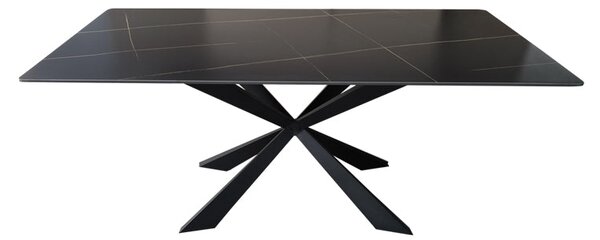 Маса MATTIAS от черен мрамор, синтерован камък, с черни метални крака 180x90x75см
