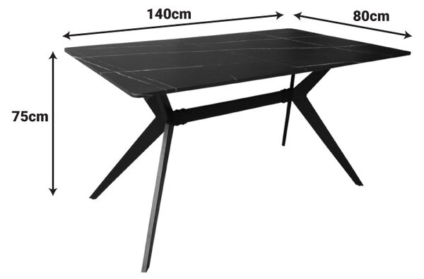 Маса EZALI от mdf, черна мраморна имитация, с черни метални крака, 140x80x75см